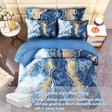 PERFEMET 6 Piece Blue Comforter Set Full Bed in A Bag Set Aesthetic Capri Blue and Gold Marble Bedding Set with Sheets Soft Luxury Watercolor Burning Mountain Printed Bedroom Sets(Capri Blue, Full) PERFEMET