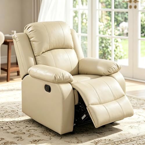 Trygoal Manual Recliner Chair, Nursery Rocking Chair, Leather Recliner Chair for Adults, Lazy Boy, Gaming Recliner wih Overstuffed Arms, Suitable for Home Theater, Living Room, Bedroom, Beige