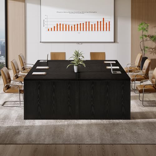 Tribesigns 12 ft Conference Table for 10-14 People, 142-Inch Rectangular Executive Meeting Table for Office, Farmhouse Sturdy Business Desk for Office Conference Room, (2, Black) Tribesigns