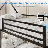 Tufons Twin-Over-Twin Low Bunk Bed with Convertible Slide, Full-Length Guardrail with Montessori Floor Bunk Bed Frame, Heavy Duty Metal Bed with House Shape and Roof for Boys Girls, Black Tufons