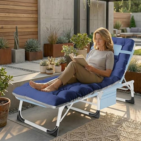 ABORON 4-in-1 Lounge Chair with Face & Arm Holes for Tanning, 440LB Heavy-Duty Folding Recliner with Plush Cotton Cushion, No Assembly Tri-Fold Guest Bed for Sunbathing, Poolside, Office Nap & Camping ABORON