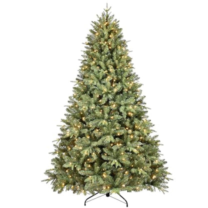 Treepool 8FT Pre-Lit Artificial Christmas Tree with 2748 PE&PVC Mixed Branch Tips, 600 Warm White Lights, Hinged Premium Spruce Fake Xmas Trees, Green, Foldable Base