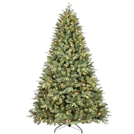 Treepool 8FT Pre-Lit Artificial Christmas Tree with 2748 PE&PVC Mixed Branch Tips, 600 Warm White Lights, Hinged Premium Spruce Fake Xmas Trees, Green, Foldable Base Treepool