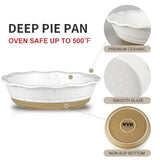 HVH 10 inch Pie Pan for Baking, Ceramic Pie Dish, Deep Dish Pie Plate for Dessert Kitchen, Deep Dish Pie Pan with Fluted Edge, Set of 2, Farmhouse Style (White) HVH