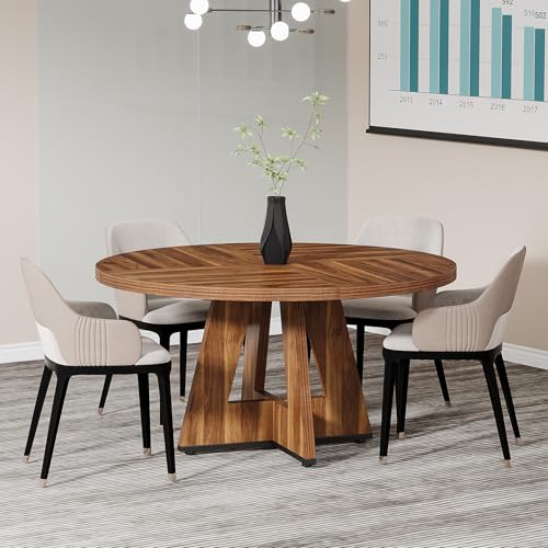 Tribesigns 47-Inch Round Conference Table for 4-6 People, Wooden Meeting Room Table with Thicken Tabletop and Wood Base, Modern Meeting Training Desk for Conference Room Seminar Room (Walnut) - WoodArtSupply