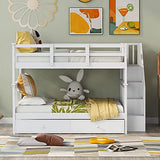 Harper & Bright Designs Full Over Full Bunk Bed with Stairs and Trundle, Wooden Bunk Bed Frame with Storage, for Kids Teens Adults - White Harper & Bright Designs