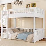 Bellemave Full Over Full Bunk Bed for Kids/Adults,Floor Bunk Beds with Inclined Ladder,Solid Wood Low Bunk Bed for Teens,Girls,Boys,Detachable,White Bellemave
