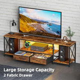 DSAFGGY LED TV Stand with Fabric Drawers, Entertainment Center for 75 80 Inches TV Console Table with Storage Shelves for Living Room, Bedroom, Television Stands 71" Rustic Brown DSAFGGY