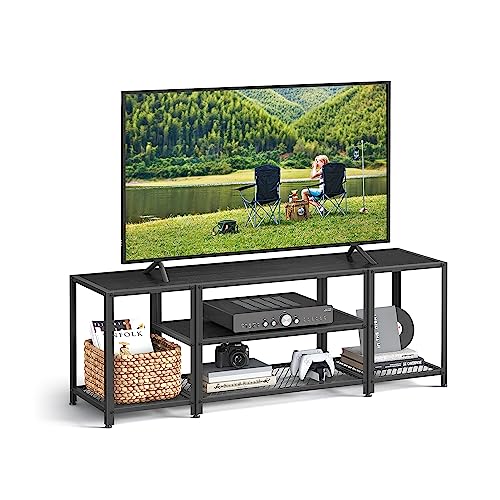 VASAGLE Modern TV Stand for TVs up to 65 Inches, 3-Tier Entertainment Center, Industrial TV Console Table with Open Storage Shelves, for Living Room, Bedroom, Black with Wood Grain ULTV097B22 - WoodArtSupply