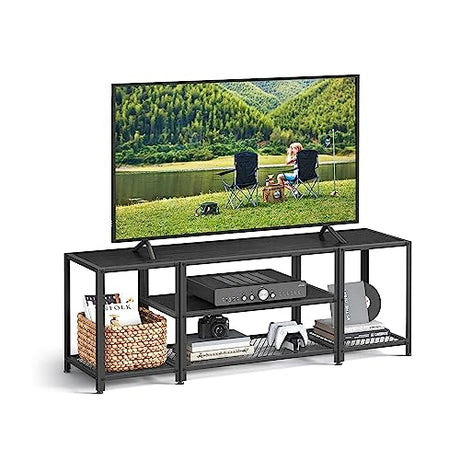 VASAGLE Modern TV Stand for TVs up to 65 Inches, 3-Tier Entertainment Center, Industrial TV Console Table with Open Storage Shelves, for Living Room, Bedroom, Black with Wood Grain ULTV097B22 VASAGLE