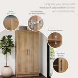 Prepac Natural Oak Elite 65" Tall Accent Kitchen Pantry Cabinet, Craft or Bathroom Storage Cabinet, Buffet Storage with Panel Doors, 3 Shelves, 32" W x 16.75" D x 65" H, Ideal for Home Organization Prepac