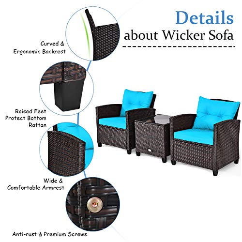 3 PCS Patio Furniture Set, OneSize, Turquoise WoodArtSupply