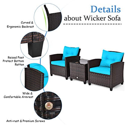 3 PCS Patio Furniture Set, OneSize, Turquoise - WoodArtSupply