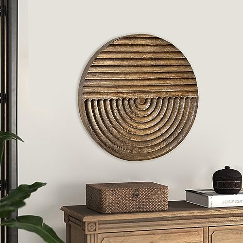Musanpou Hand-carved Wood Wall Decor featuring Artistic Round Design for Farmhouse and Country-style Interiors | Wall Art Decoration | 11.8 inches x 11.8 inches (brown) Musanpou