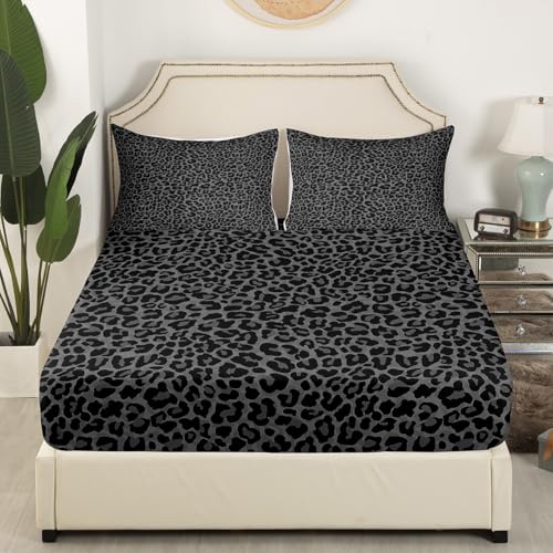 Erosebridal African Cheetah Sheet Set,Leopard Print Bed Sheets Set King Size for Kids Boys Girls,Grey Animal Skin Sheets,Wildlife Flat Fitted Sheet with 2 Pillowcases Deep Pockets Erosebridal