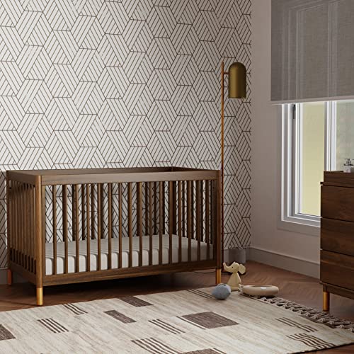 Babyletto Gelato 4-in-1 Convertible Crib with Toddler Bed Conversion in Natural Walnut and Brushed Gold Feet, Greenguard Gold Certified