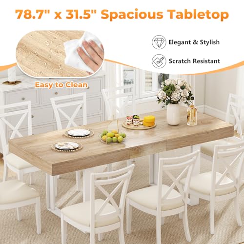 Zevemomo 63"-78.7" Expandable Dining Table, 6-10 Extendable Dining Table, Rectangle Conference Table, Farmhouse Kitchen Table with Slide Track, Tapered U-Shaped Wood Legs for Office, Living Room-Oak Zevemomo