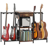 Homeiju 6-Guitar Floor Stand with Charging Station & 3-Tier Storage, Guitar Rack with Amp Stand & Cloth Drawer, Rubber Protected Guitar Holder for Studio/Home , Heavy Duty Metal Frame Homeiju