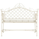 SAFAVIEH PAT5017A Collection Adina Antique White Wrought Iron 51.25" Outdoor Garden Bench SAFAVIEH
