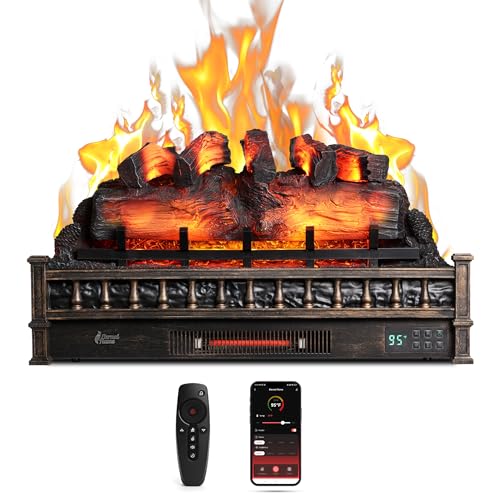 TURBRO Eternal Flame 30 in. WiFi Infrared Quartz Electric Fireplace Log Heater with Sound Crackling, Realistic Pinewood Logs, Adjustable Flame Colors, Remote Control, Thermostat, Timer, 1500W, Bronze TURBRO