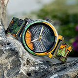 BOBO BIRD Men Wooden Watch Fashion Quartz Analog Wristwatch Colorful Handmade Wooden Watches for Men (Green-Wood) BOBO BIRD
