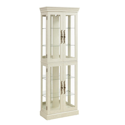 Lighted Glass Curio Cabinet with Lights & Adjustable Shelves,White Corner Curio Display Cabinet with Wood Frame (Free Standing,Light Bulb Include)