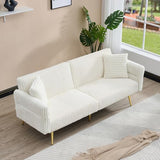 73" Convertible Futon Sofa Bed,Comfy Teddy Fabric Sleeper Couch with 3 Reclining Backrests,Golden Chrome Legs,Modern Cloud Sofa Loveseat for Small Living Room Office (White-Corduroy) Majnesvon