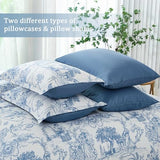 Blue Comforter Set King 7 Piece Bed in a Bag Toile de Jouy Botanical Comforter with Sheet Set Soft Micorfiber Bedding Set (1 Comforter,2 Pillow Shams,1 Flat Sheet,1 Fitted Sheet,2 Pillowcases) Xruibed