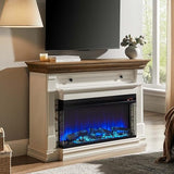 OKD 52 Inch Electric Fireplace with Mantel, Fireplace TV Stand with 36" 3-Sided Glass Electric Fireplace Heater for Living Room (Antique White) OKD