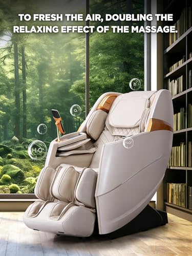 CareTech Oversize 4D Massage Chair Full Body Zero Gravity Massage Recliner Chair SL Track Motorized Extension Calf Kneading Massage Yoga Stretch Back Heating 20 Modes Space Saving AI Control Ivory CareTech