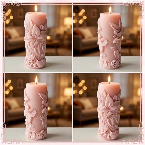 Candle Molds for Candle Making Flower Molds for Candles Resin 3D Lily Embossed Candle-Mold for Candles Making DIY Craft Wedding Party