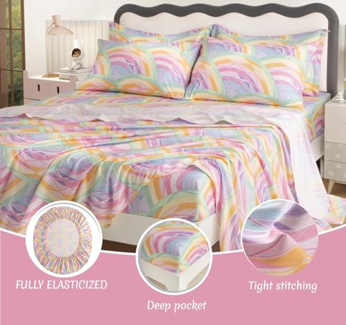 SDY 7PCS Rainbow Bedding Set Queen Bed in A Bag Set 7 Piece Mermaid Bedding for Kids,Boys and Girls with Rainbow Comforter Queen and Mermaid Sheets SDY