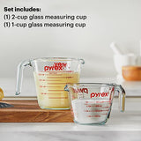 Pyrex 2 Piece Glass Measuring Cup Set, Includes 1-Cup, and 2-Cup Tempered Glass Liquid Measuring Cups, Dishwasher, Freezer, Microwave, and Preheated Oven Safe, Essential Kitchen Tools Pyrex