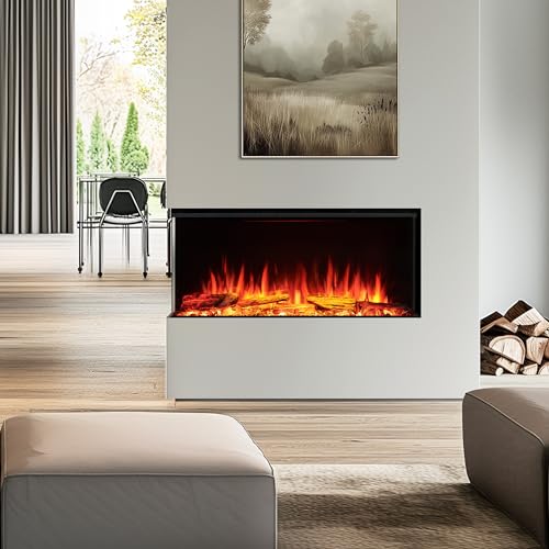 LegendFlame 35" W Smart Build in Electric Fireplace Insert, 1-2-3 Sided View, Heater 750W/1500W, Multi Colors of Flame & Fuel Bed, Alexa Enabled Legend Flame