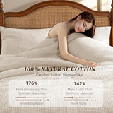 Shilucheng Waffle Cotton King Size Comforter Set - 3 Piece Bedding Set with Comforter and 2 Pillow Shams, Soft & Breathable All-Season Waffle Weave Comforter, Machine Washable, Beige Shilucheng