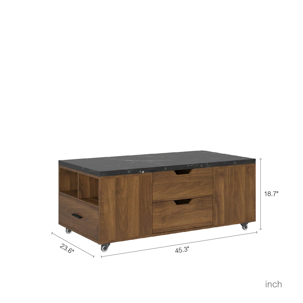 KEIKI Expandable Desktop Lift Top Nesting Coffee Table with 2 Stools, 1 Hidden Storage Space & Drawers, Wood Modern Rectangular Center Table for Living Room Furniture, Black & Walnut KEIKI