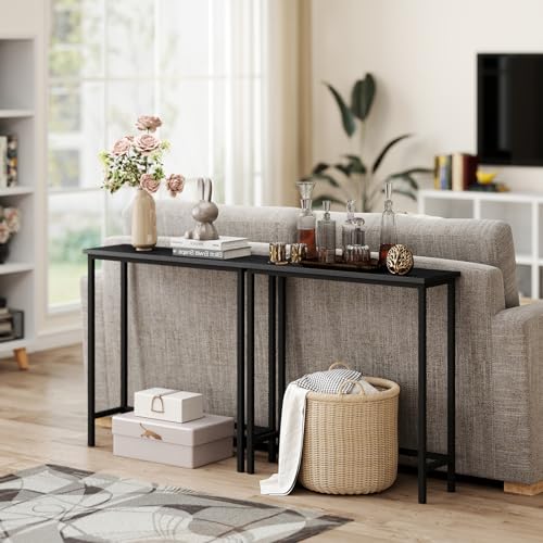 HollyHOME Narrow Console Table, 29.5" Slim Entryway Table, Sofa Stand, Hallway Shelf for Hallway, Bedroom, Living Room, Foyer, Black HollyHOME