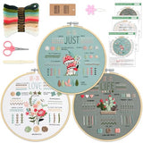 KintKita 3 Sets Embroidery Kit for Beginners to Learn 36 Basic Embroidery Stitches Practice Kit,Hand Embroidery Cross Stitch Kits for Beginners with Embroidery Patterns, Hoop,Threads,Tools