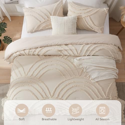 ENJOHOS Twin/Twin XL Boho Comforter Set - Beige Cream Tufted Bedding Comforter Sets, Fluffy Jacquard Rainbow Bedding for All Season, 2 Pieces Lightweight Soft Bed Set Boho Chic Decor ENJOHOS