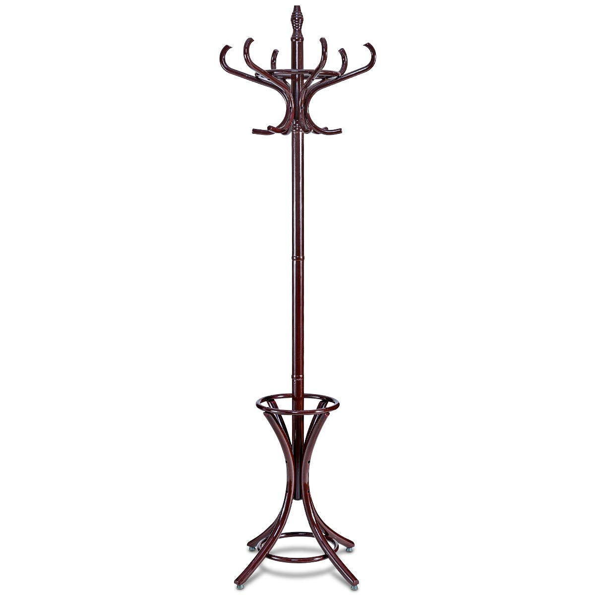 Tangkula 75.5" Standing Coat Rack, Wood Coat Tree with 12 Hooks, Home Hat Jacket Hanger Tree 12 with Umbrella Holder Coat Stand (Brown) Tangkula