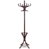 Tangkula 75.5" Standing Coat Rack, Wood Coat Tree with 12 Hooks, Home Hat Jacket Hanger Tree 12 with Umbrella Holder Coat Stand (Brown) Tangkula
