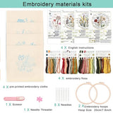 REEWISLY 4ps Embroidery Starter kit with Flowers Patterns and Instructions, DIY Adult Beginner Cross Stitch Kits, Including 2 Plastic Embroidery Hoop, 1 Pair of Scissors, Colored Threads and Needles