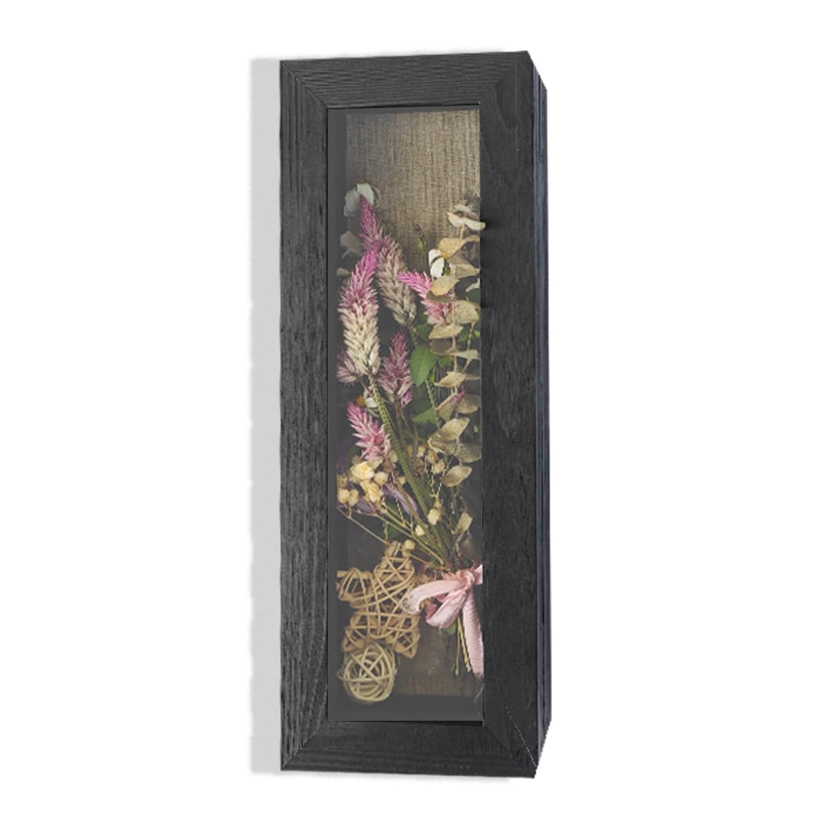 Shadow Box Frame 12.5" x 5" Solid Wood Display Case with Linen Background Deep Display Case for Wedding Bouquets, Medals, Knives, and Keepsakes - WoodArtSupply