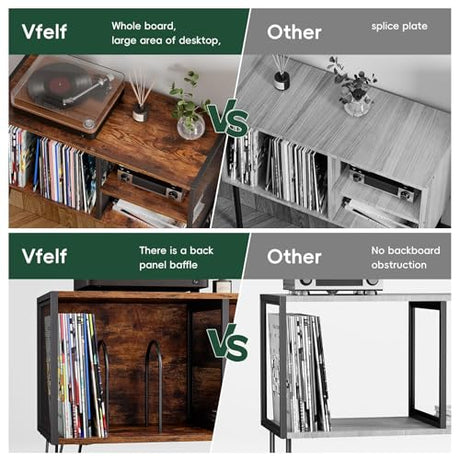 Vfelf Record Player Stand, Record Player Table with Vinyl Storage Holds up to 230 Albums Storage Cabinet Turntable Stand Album Shelf and Holder Vfelf