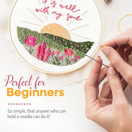 Elly & Grace Christian Embroidery Kit with Embroidery Hoop, Easy Embroidery Kit for Beginners and Adults, Full Embroidery Hoop Kit with Needles and Thread Included (It is Well) Elly and Grace