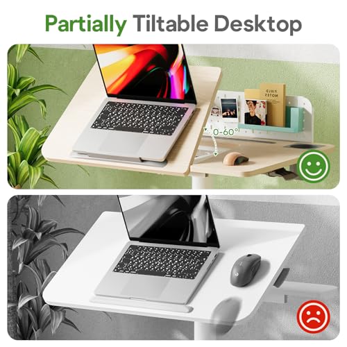 JOY worker Mobile Standing Desk with 60° Tiltable Desktop, 28" Height Adjustable Rolling Desk, DIY Pegboard & Storage Base, Portable Laptop Desk with 4 Lockable Wheels for Home Office, Oak JOY worker