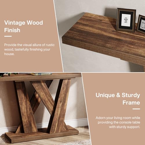 Tribesigns 55-Inch Farmhouse Console Table, Farmhouse Behind The Couch Table TV Stand with Geometric Base, Skinny Sofa Table Entryway Table for Entrance, Living Room, Hallway, Foyer, Rustic Brown Tribesigns