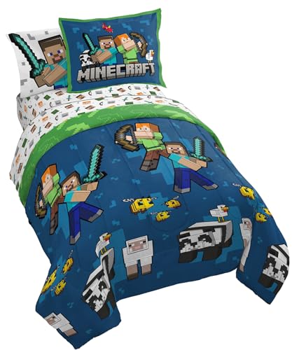 Jay Franco Minecraft Full Comforter Set - 7 Piece Bedding Includes Sheet Set & Pillow Covers - Super Soft Kids Bedding Creeper & Zombie Jay Franco