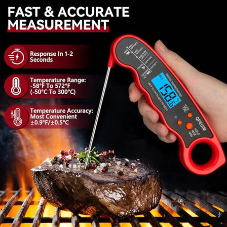 QPEUIM Meat Thermometer Digital Instant Read Thermometer Waterproof Food Thermometer with Backlight & Calibration for Grill and Cooking Turkey BBQ QPEUIM