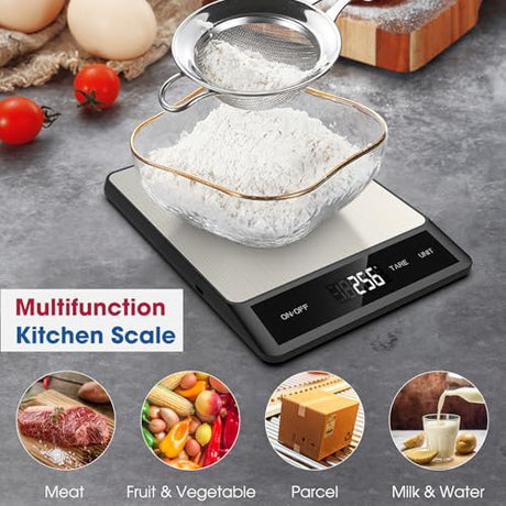 Mik-Nana Food Scale, Digital Kitchen Scale with 6 Units Tare Function & LCD Display, 11lb Stainless Steel Weight Grams and Ounces for Baking, Cooking and Meal Prep (Batteries Included) Mik-Nana